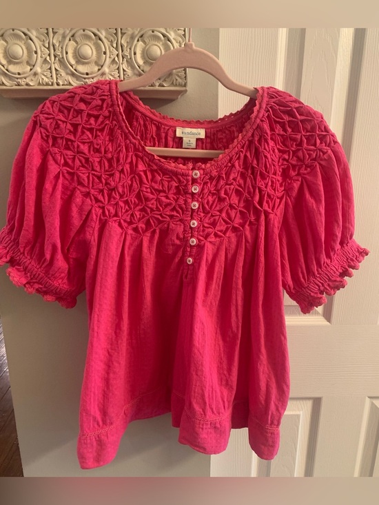 Sundance Tops - Sundance Bright Pink Smocked Button-Front Puff Sleeve Peasant Top - S